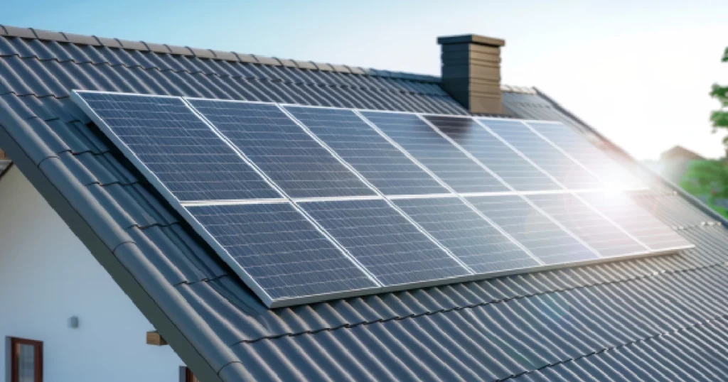 Solar panels installed on the roof of a house in Bluffdale, Utah