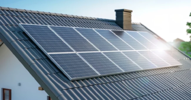 Solar panels installed on the roof of a house in Bluffdale, Utah Solar panels installed on the roof of a house in Bluffdale, Utah